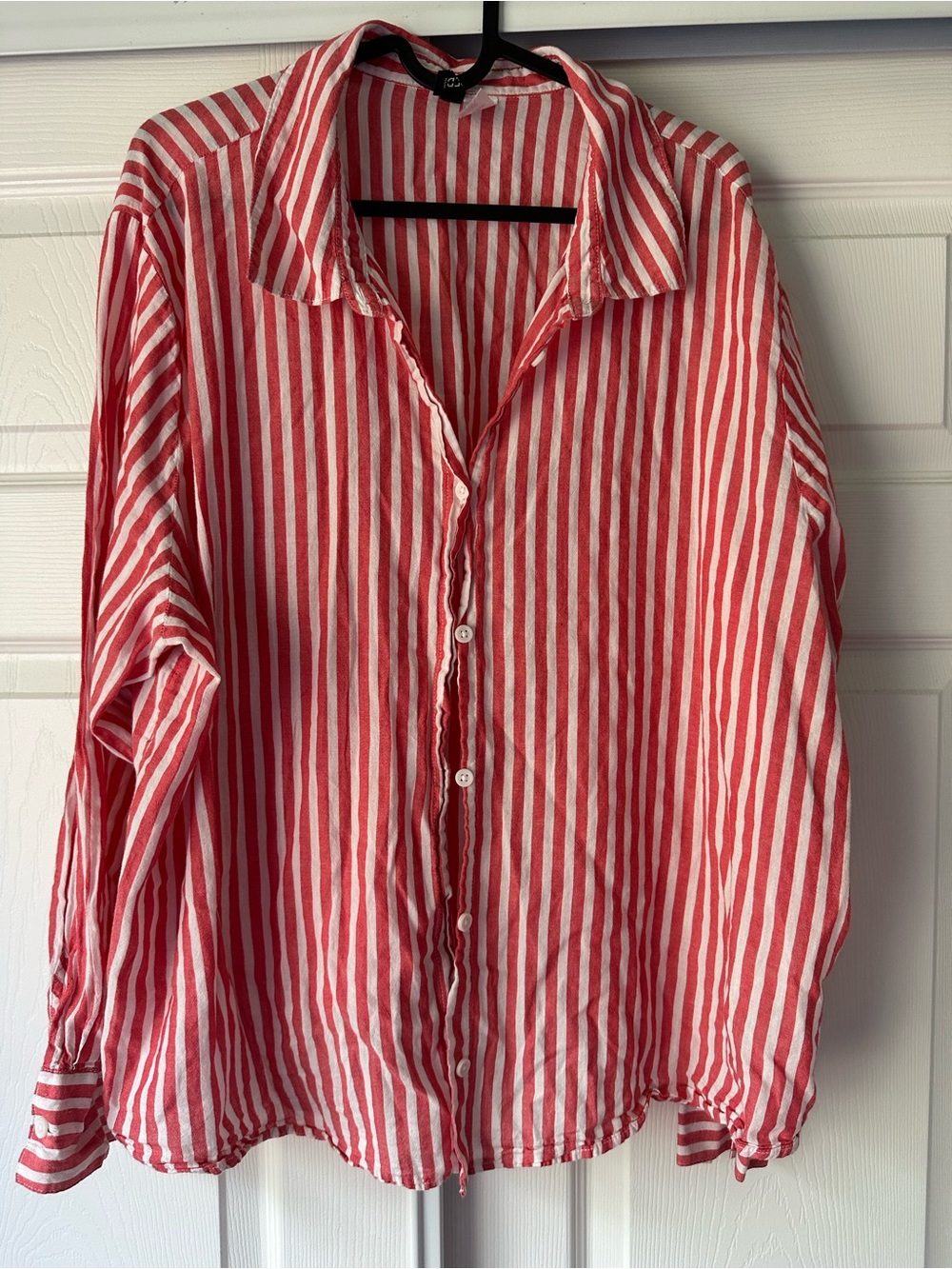 H&M Red and White Striped Button-Up Blouse